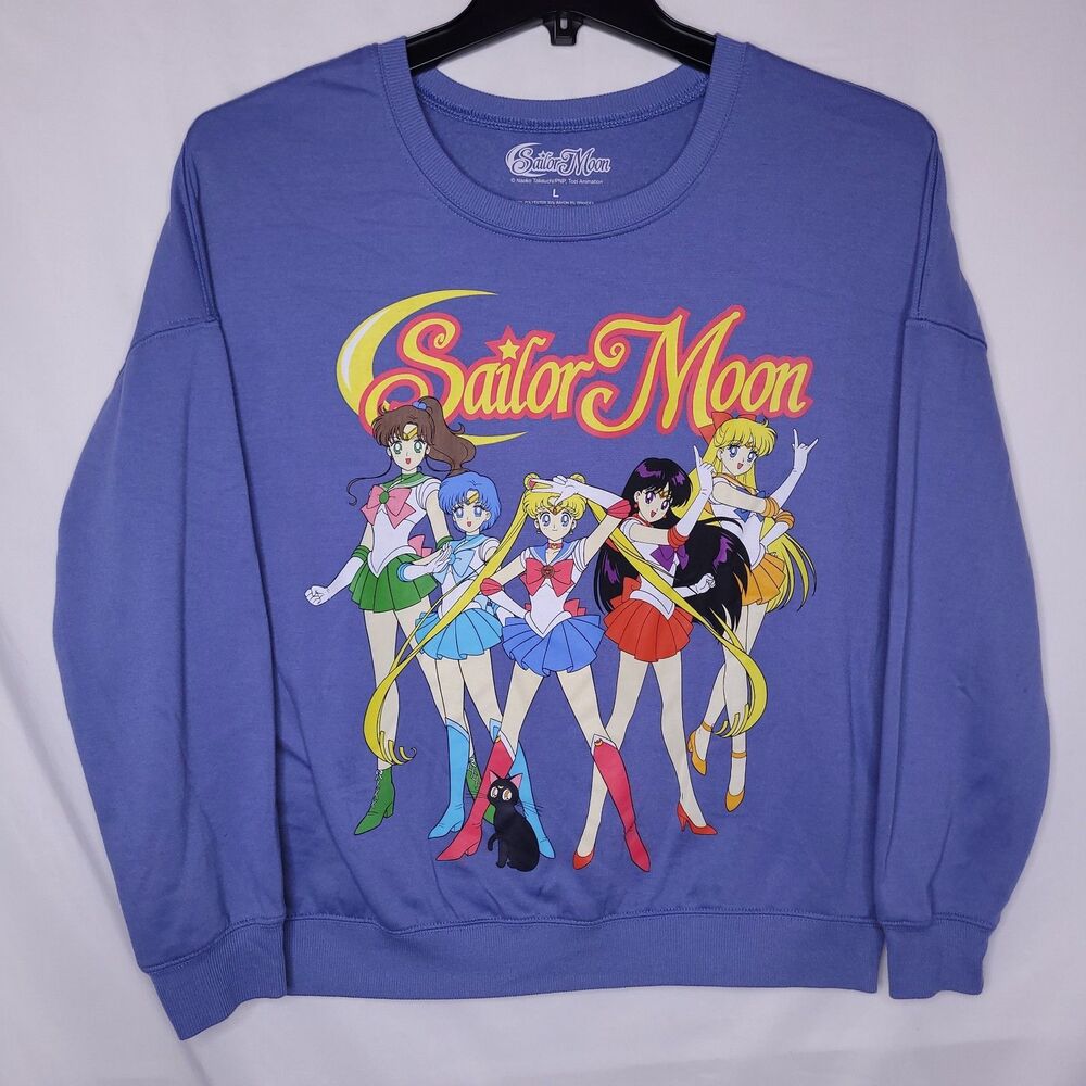Sailor Moon Sweatshirt Womens Large Blue Fleece Pullover